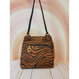 Vtg L.J.S. Collection Purse Drawstring Crossbody Handbag Faux Bengal Tiger